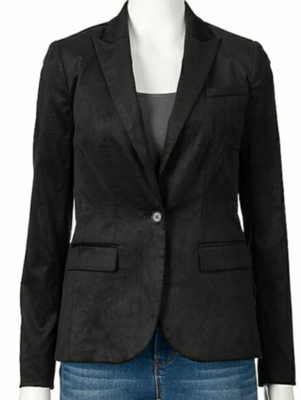NWOT. Apt. 9 Women's Black Velvet Blazer with Single-button Front. Size 2.